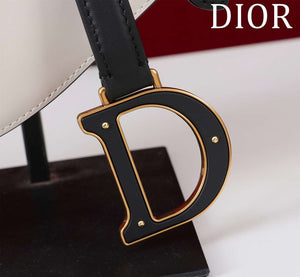 Dior M0455 Saddle Bag With Strap plain weave White and Black Calfskin M0456 - Large 25cm - View 7