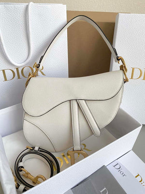 Dior M0455 Saddle Bag With Strap White Grained Calfskin - Default Title - View 1