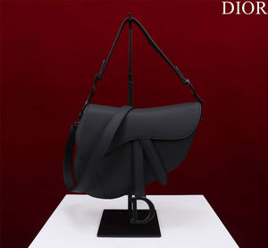 Dior M0456 Mini Saddle Bag With Strap plain matte Black Calfskin - Default Title - View 1