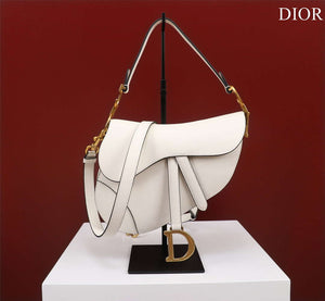 Dior M0456 Mini Saddle Bag With Strap White Grained Calfskin - Default Title - View 1