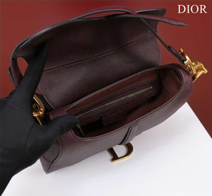 Dior M0456 Mini Saddle Bag With Strap Wine Red Grained Calfskin - Default Title - View 5