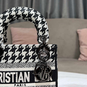 Dior M0500 MINI Lady D-LITE Bag Black and White Houndstooth Embroidery - Default Title - View 8