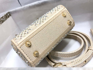 Dior M0505 Mini Dior Lady Bag Apricot Metallic Cannage Lambskin with Embroidered Beads - Default Title - View 4
