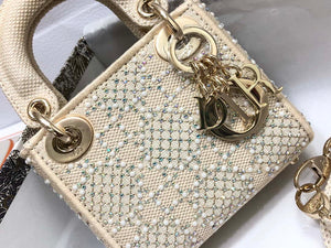 Dior M0505 Mini Dior Lady Bag Apricot Metallic Cannage Lambskin with Embroidered Beads - Default Title - View 5