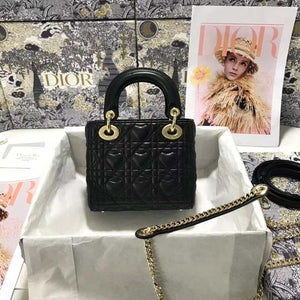 Dior M0505 Mini Dior Lady Bag Black Cannage lambskin Gold with Red Logo - Default Title - View 2