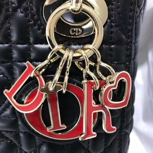 Dior M0505 Mini Dior Lady Bag Black Cannage lambskin Gold with Red Logo - Default Title - View 6