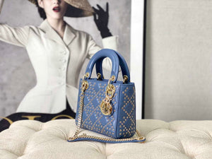 Dior M0505 Mini Dior Lady Bag Blue Metallic Cannage Lambskin with Beaded Embroidery - Default Title - View 2