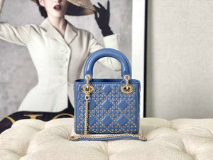 Dior M0505 Mini Dior Lady Bag Blue Metallic Cannage Lambskin with Beaded Embroidery - Default Title - View 3