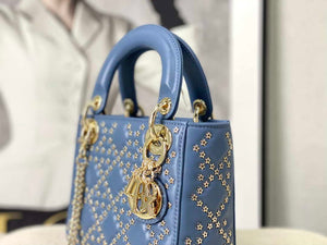 Dior M0505 Mini Dior Lady Bag Blue Metallic Cannage Lambskin with Beaded Embroidery - Default Title - View 6