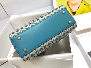 Dior M0505 Mini Dior Lady Bag Blue Metallic Cannage Lambskin with Embroidered Check Beads - Default Title - View 4