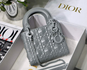 Dior M0505 Mini Dior Lady Bag Grey Cannage Calfskin with Diamond Motif - Default Title - View 1
