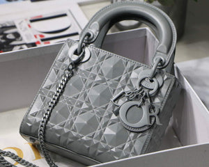 Dior M0505 Mini Dior Lady Bag Grey Cannage Calfskin with Diamond Motif - Default Title - View 2