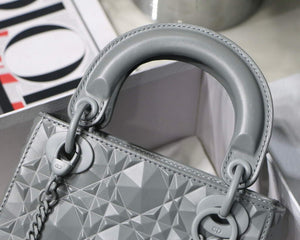 Dior M0505 Mini Dior Lady Bag Grey Cannage Calfskin with Diamond Motif - Default Title - View 4
