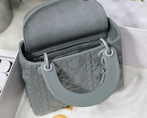 Dior M0505 Mini Dior Lady Bag Grey Cannage Calfskin with Diamond Motif - Default Title - View 9