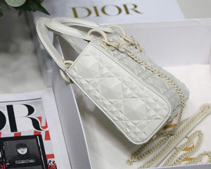 Dior M0505 Mini Dior Lady Bag White Cannage Calfskin with Diamond Motif - Default Title - View 8