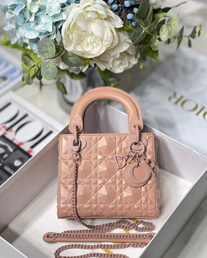 Dior M0505 Mini Dior Lady Bag Nude Cannage Calfskin with Diamond Motif - Default Title - View 1