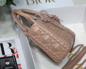 Dior M0505 Mini Dior Lady Bag Nude Cannage Calfskin with Diamond Motif - Default Title - View 8