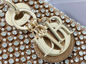 Dior M0505 Mini Dior Lady Bag Gold Embroidered white resin beads - Default Title - View 6