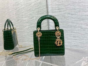 Dior M0505 Mini Dior Lady Bag Green Cannage Crocodile Gold - Default Title - View 1