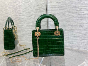 Dior M0505 Mini Dior Lady Bag Green Cannage Crocodile Gold - Default Title - View 5
