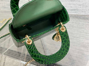 Dior M0505 Mini Dior Lady Bag Green Cannage Crocodile Gold - Default Title - View 8