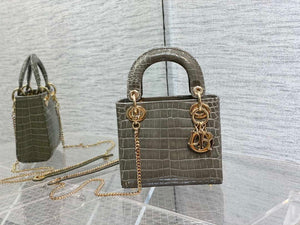 Dior M0505 Mini Dior Lady Bag Kaki Cannage Crocodile Gold - Default Title - View 1