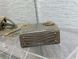 Dior M0505 Mini Dior Lady Bag Kaki Cannage Crocodile Gold - Default Title - View 7