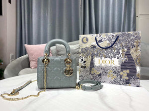 Dior M0505 Mini Dior Lady Bag Light Blue Cannage lambskin Gold - Default Title - View 1