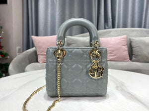 Dior M0505 Mini Dior Lady Bag Light Blue Cannage lambskin Gold - Default Title - View 2