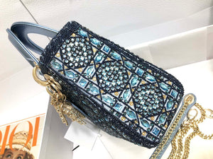 Dior M0505 Mini Dior Lady Bag Metallic Calfskin and Satin with Celestial Blue Bead Embroidery - Default Title - View 3