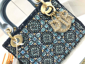 Dior M0505 Mini Dior Lady Bag Metallic Calfskin and Satin with Celestial Blue Bead Embroidery - Default Title - View 5