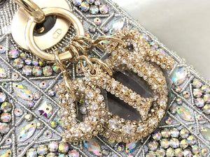 Dior M0505 Mini Dior Lady Bag Metallic Calfskin and Satin with Gray Resin Pearl Embroidery - Default Title - View 6