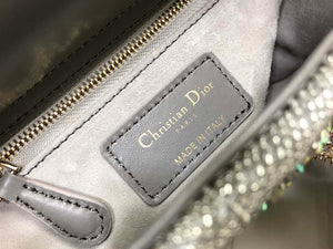 Dior M0505 Mini Dior Lady Bag Metallic Calfskin and Satin with Gray Resin Pearl Embroidery - Default Title - View 9