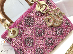 Dior M0505 Mini Dior Lady Bag Metallic Calfskin and Satin with Rose Des Vents Resin Pearl Embroidery - Default Title - View 5