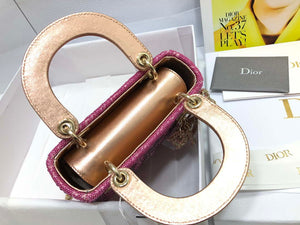 Dior M0505 Mini Dior Lady Bag Metallic Calfskin and Satin with Rose Des Vents Resin Pearl Embroidery - Default Title - View 7