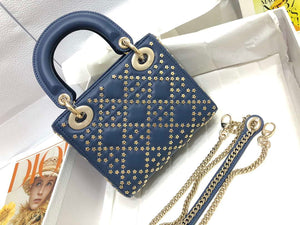 Dior M0505 Mini Dior Lady Bag Navy Blue Metallic Cannage Lambskin with Beaded Embroidery - Default Title - View 2
