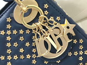 Dior M0505 Mini Dior Lady Bag Navy Blue Metallic Cannage Lambskin with Beaded Embroidery - Default Title - View 6
