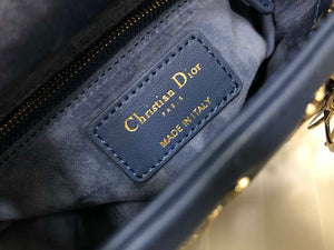 Dior M0505 Mini Dior Lady Bag Navy Blue Metallic Cannage Lambskin with Beaded Embroidery - Default Title - View 9