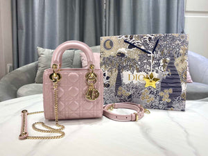 Dior M0505 Mini Dior Lady Bag Pink Cannage lambskin Gold - Default Title - View 1
