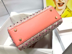 Dior M0505 Mini Dior Lady Bag Pink Metallic Cannage Lambskin with Embroidered Check Beads - Default Title - View 4