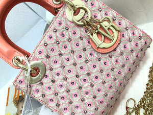 Dior M0505 Mini Dior Lady Bag Pink Metallic Cannage Lambskin with Embroidered Check Beads - Default Title - View 5