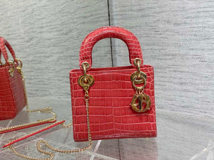 Dior M0505 Mini Dior Lady Bag Red Cannage Crocodile Gold - Default Title - View 2