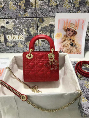 Dior M0505 Mini Dior Lady Bag Red Cannage lambskin Gold with Red Logo - Default Title - View 1