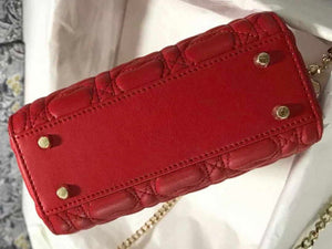 Dior M0505 Mini Dior Lady Bag Red Cannage lambskin Gold with Red Logo - Default Title - View 4