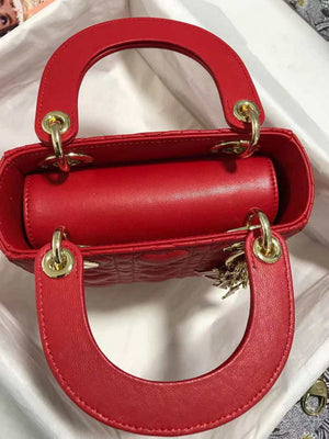 Dior M0505 Mini Dior Lady Bag Red Cannage lambskin Gold with Red Logo - Default Title - View 7