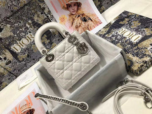 Dior M0505 Mini Dior Lady Bag White Cannage lambskin Sliver - Default Title - View 1