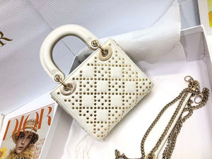 Dior M0505 Mini Dior Lady Bag White Metallic Cannage Lambskin with Beaded Embroidery - Default Title - View 2