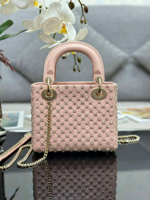 Dior M0505 Mini Lady Bag Metallic Cannage Lambskin Embroidery plum blossom beads Pink - Default Title - View 2