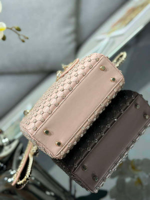 Dior M0505 Mini Lady Bag Metallic Cannage Lambskin Embroidery plum blossom beads Pink - Default Title - View 4