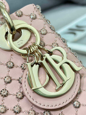 Dior M0505 Mini Lady Bag Metallic Cannage Lambskin Embroidery plum blossom beads Pink - Default Title - View 6